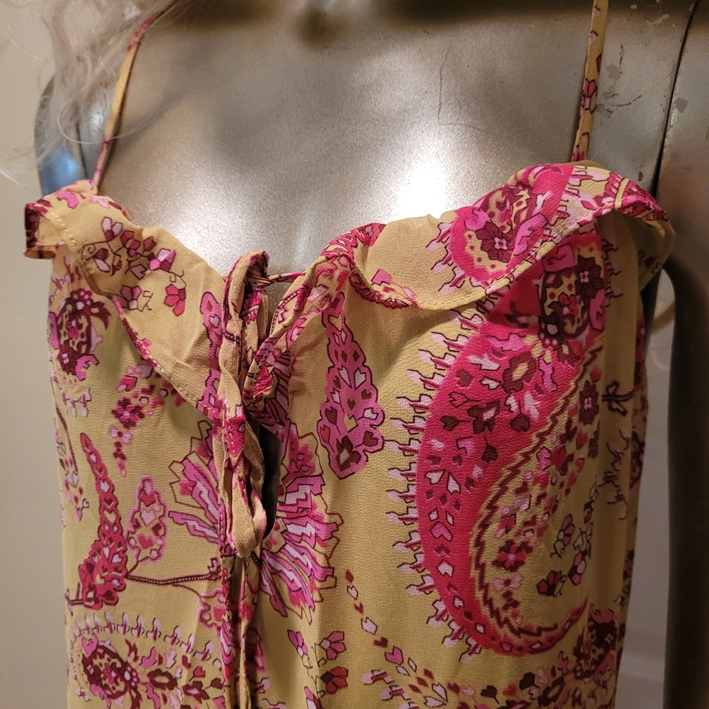 NWT Romantic Paisley Print Crisscross Backless Layered Hem Maxi Dress Sz M - Picture 9 of 14
